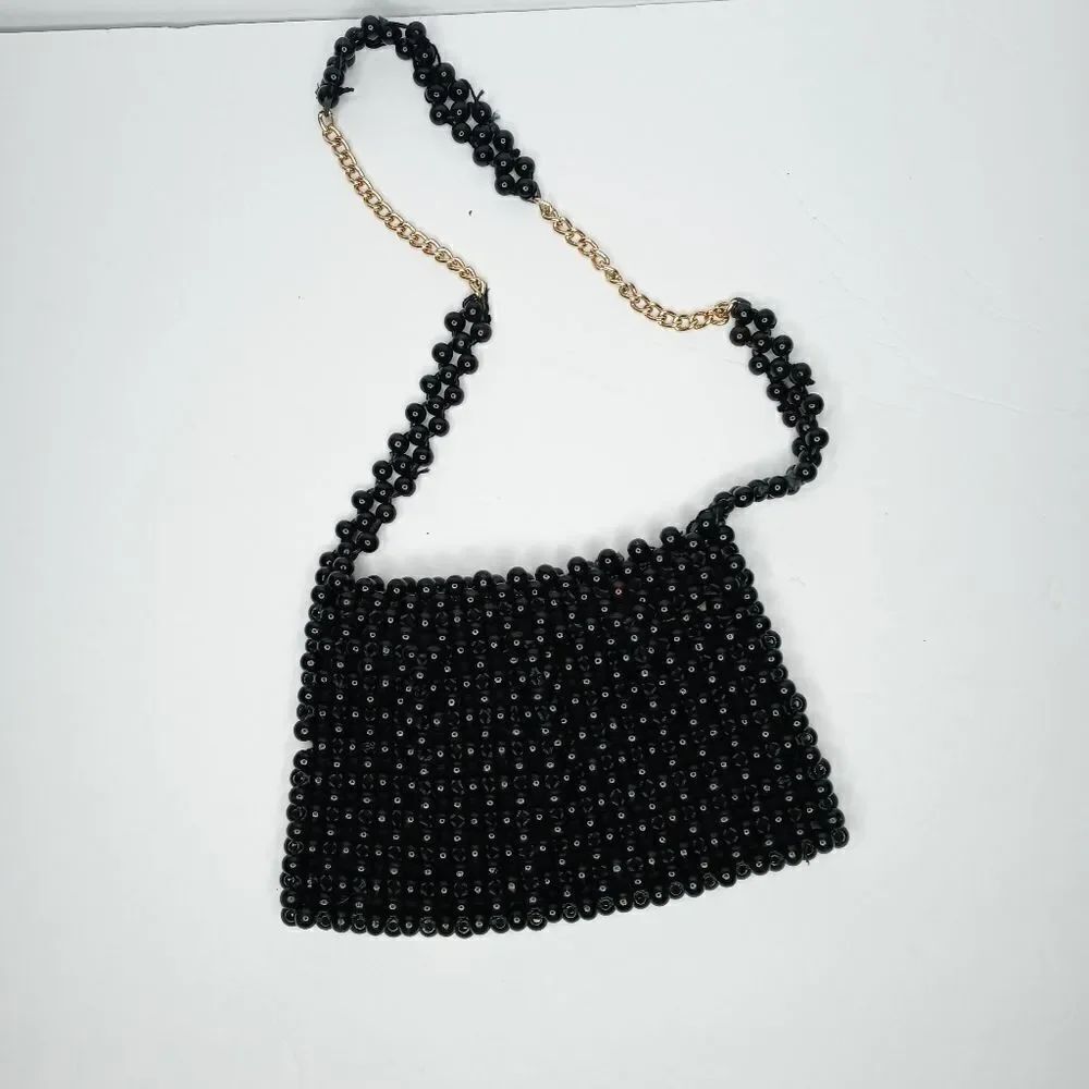 Vintage 70s black beaded bag made in Japan